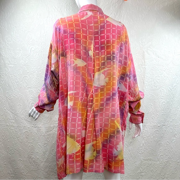 Paul M Ropp 70s VTG Oversized Batik Button Down Fish Tunic - Picture 6 of 15